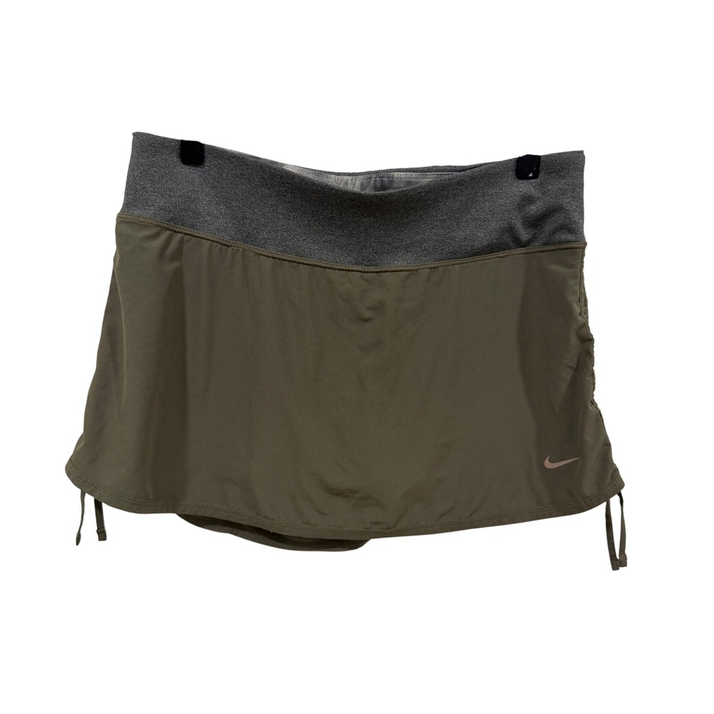 Nike Dri-FIT Running Skort‎ Olive Green Gray Zipper Pocket 542625-372 Womens S